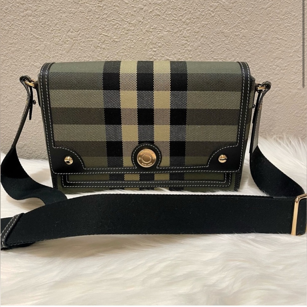 BURBERRY Check Jacquard & Leather Note Crossbody - Picture 3 of 6